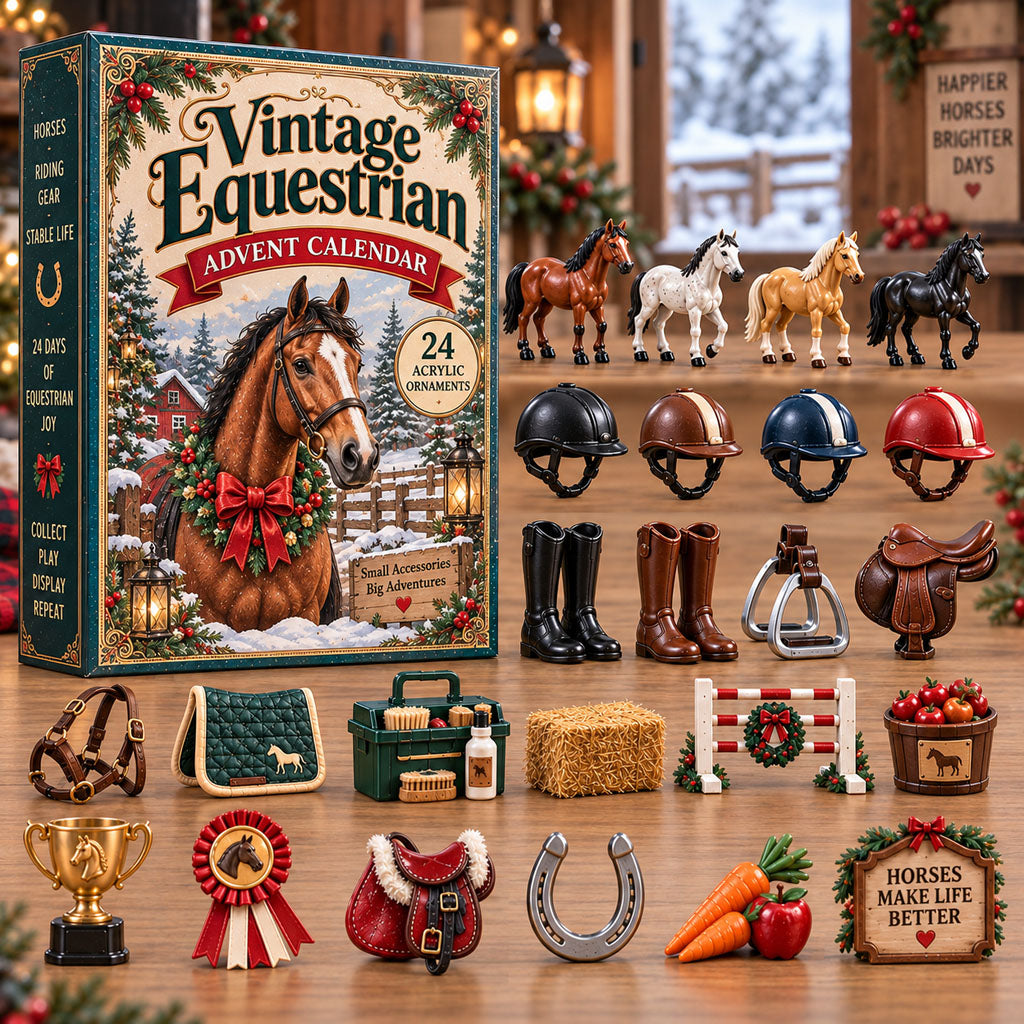 Vintage Equestrian advent calendar box with 24 acrylic Christmas charms