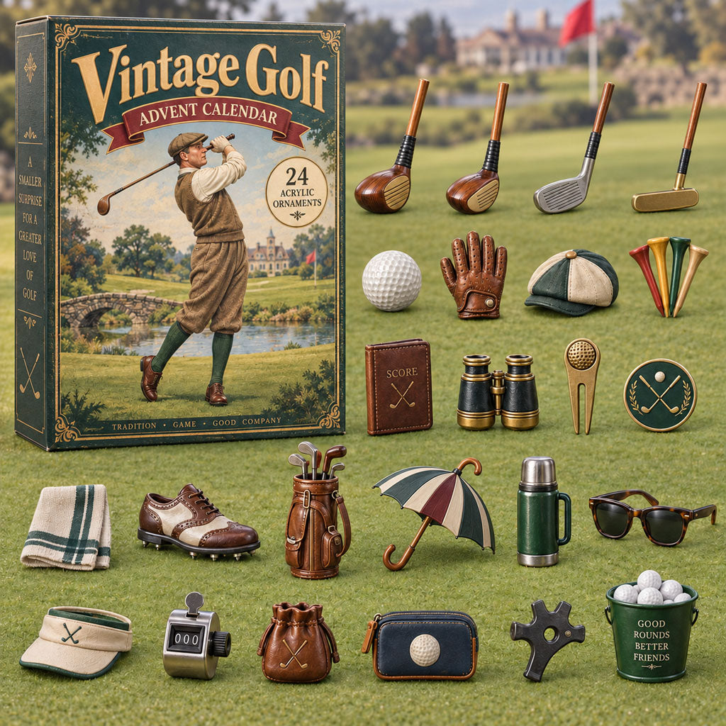 Vintage Golf advent calendar box with 24 acrylic Christmas charms