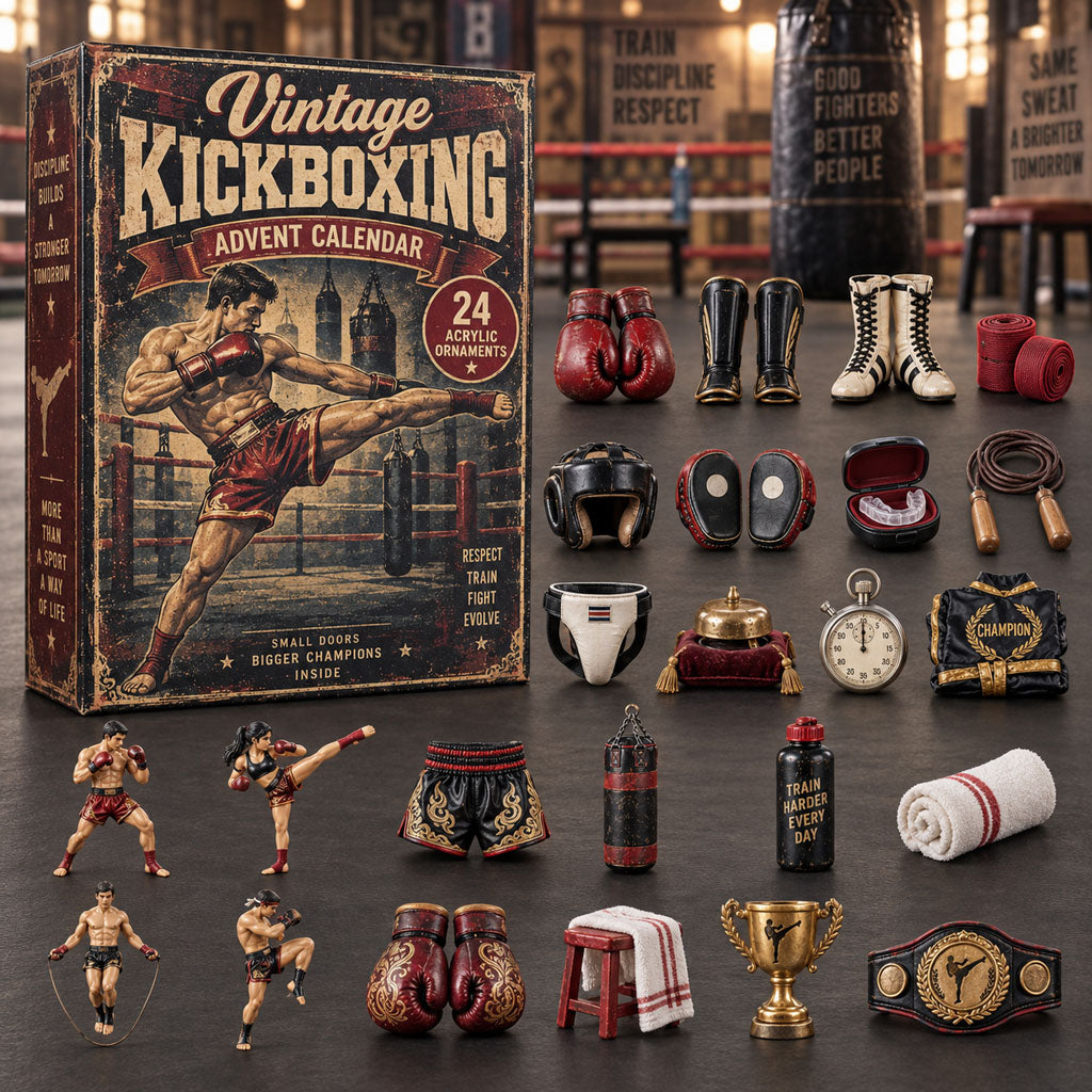 Vintage Kickboxing advent calendar box with 24 acrylic Christmas charms