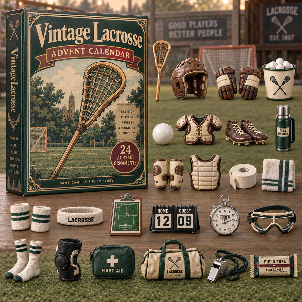 Vintage Lacrosse advent calendar box with 24 acrylic Christmas charms