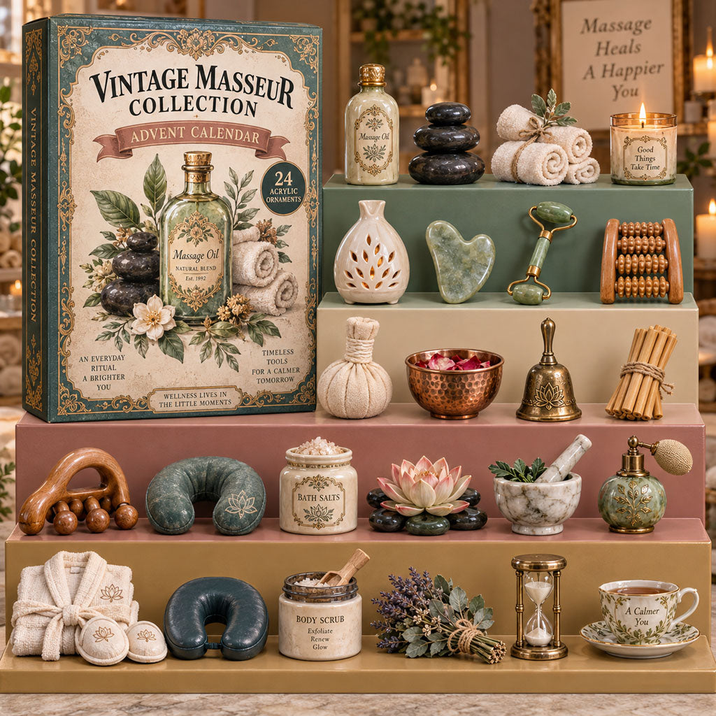 Vintage Massage advent calendar box with 24 acrylic Christmas charms