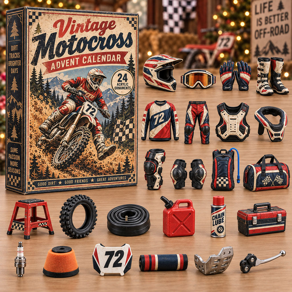 Vintage Motocross advent calendar box with 24 acrylic Christmas charms
