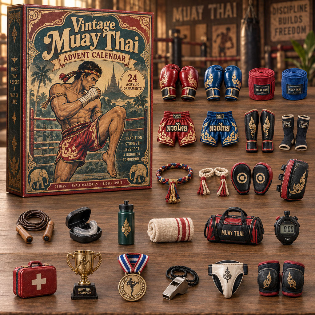 Vintage Muay Thai advent calendar box with 24 acrylic Christmas charms