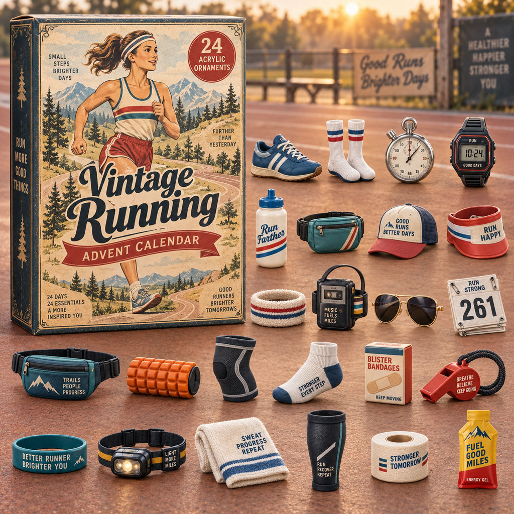 Vintage Running advent calendar box with 24 acrylic Christmas charms