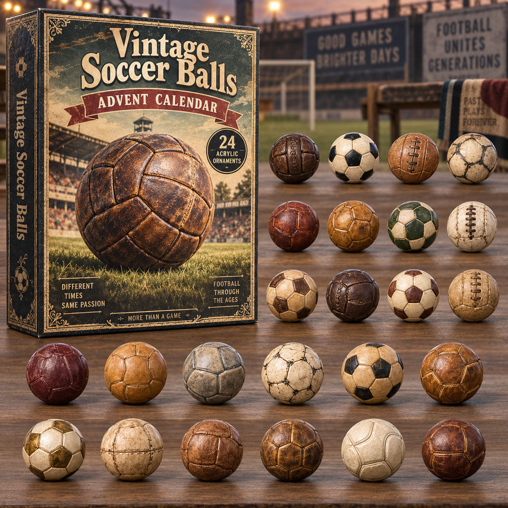 Vintage Soccer Balls advent calendar box with 24 acrylic Christmas charms