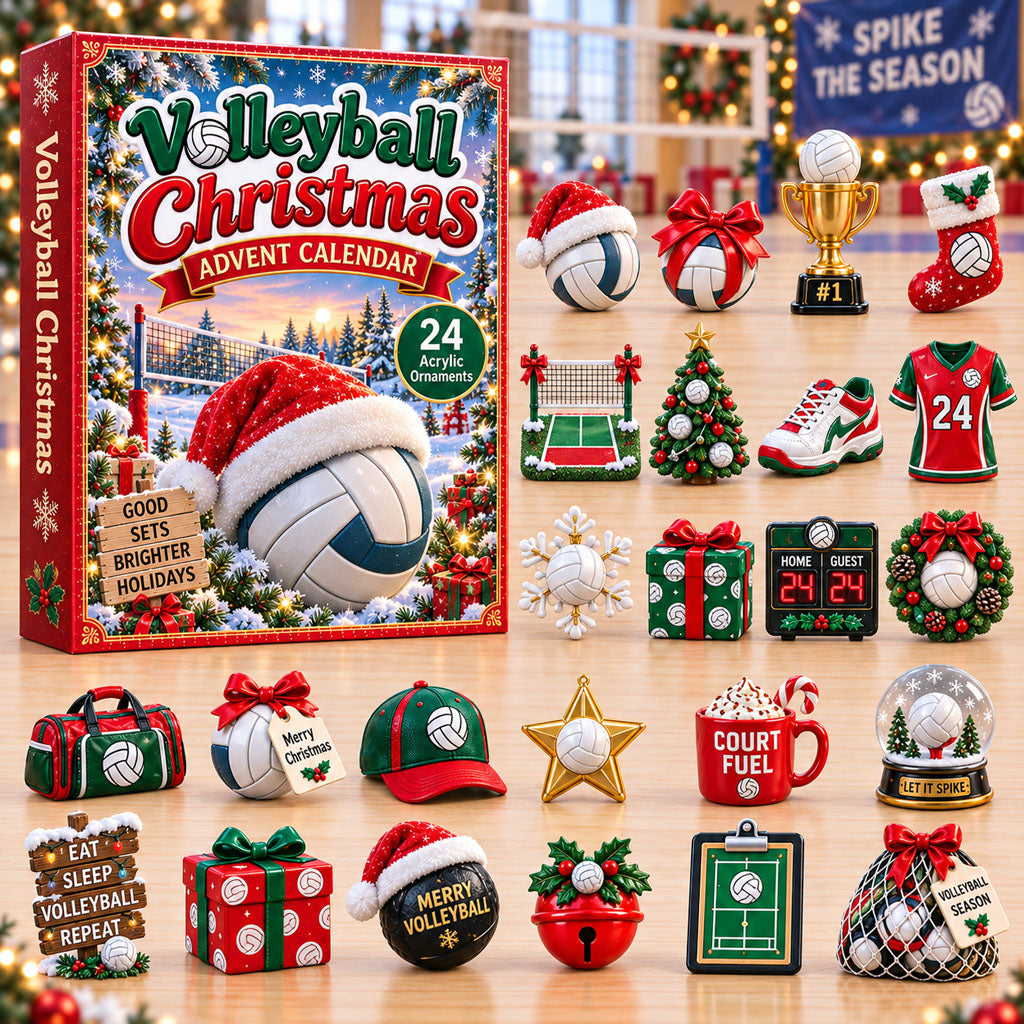 Volleyball Christmas advent calendar box with 24 acrylic Christmas charms