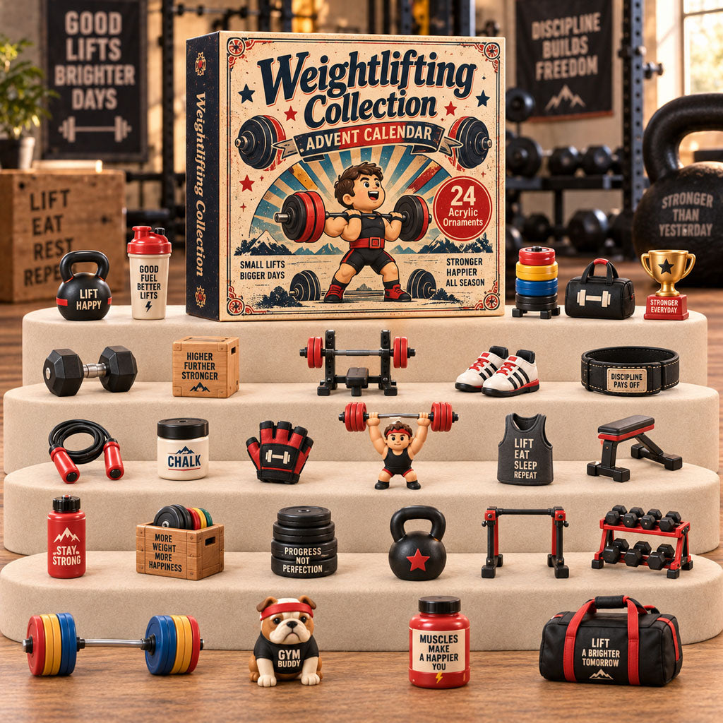 Weightlifter Fitness advent calendar box with 24 acrylic Christmas charms