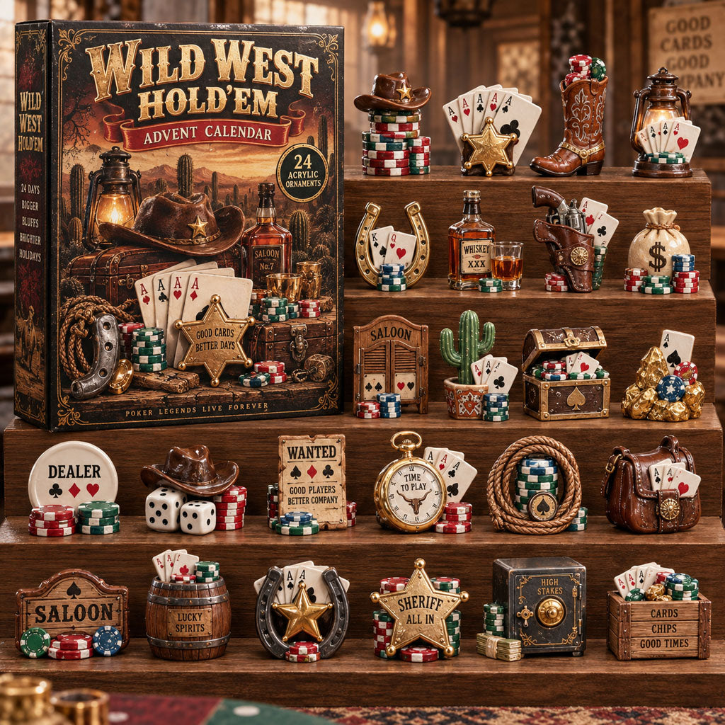 Wild West Hold Em advent calendar box with 24 acrylic Christmas charms