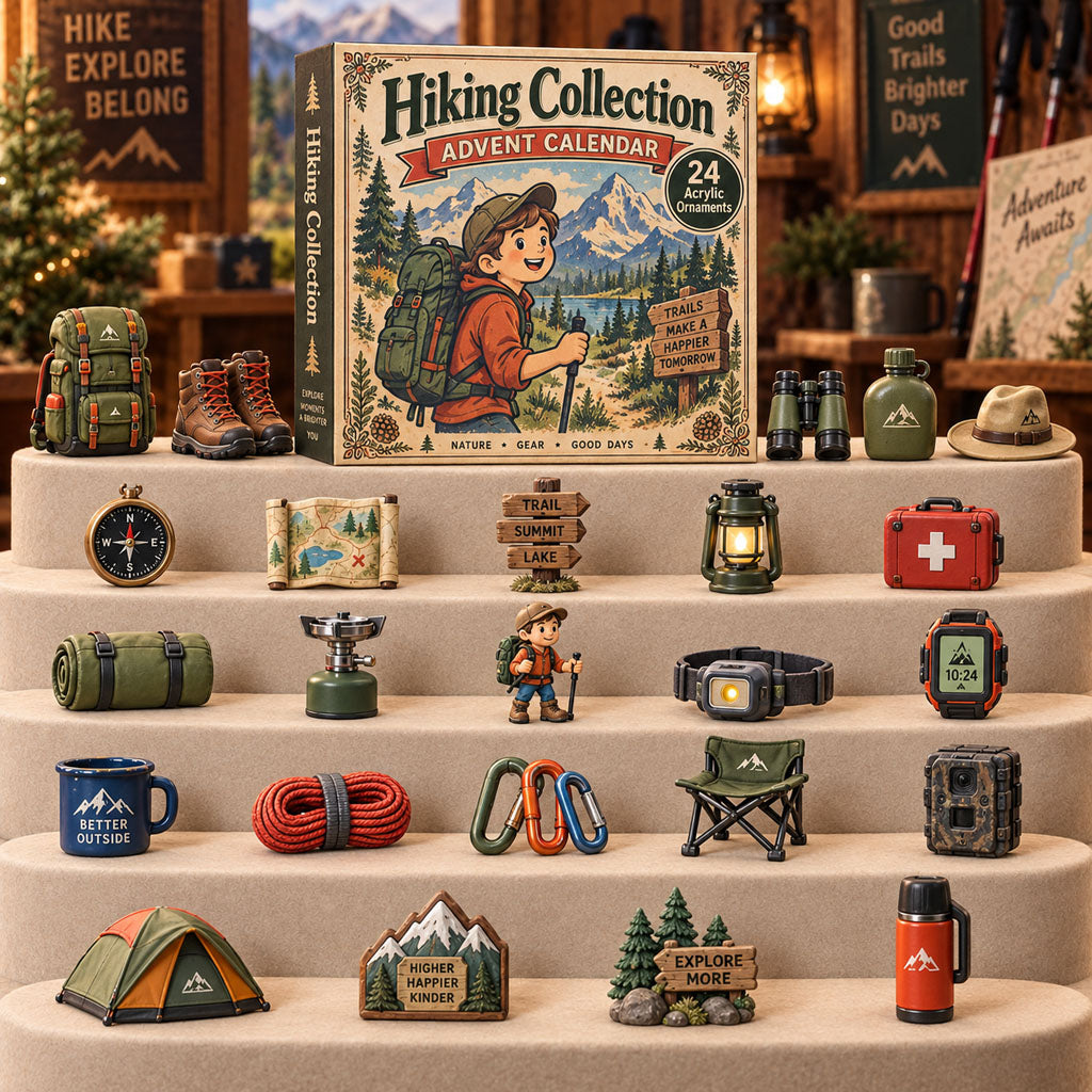 Wilderness Hiker advent calendar box with 24 acrylic Christmas charms