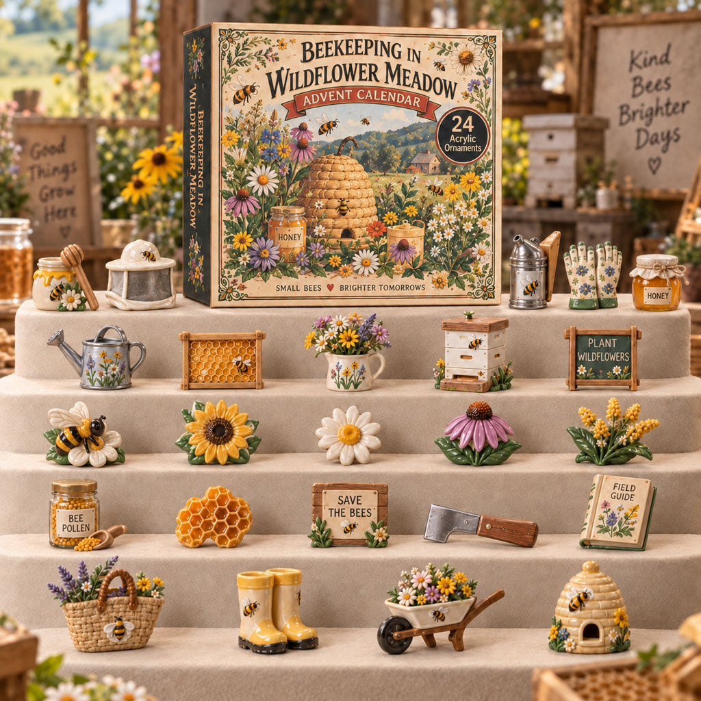 Wildflower Beekeeping advent calendar box with 24 acrylic Christmas charms