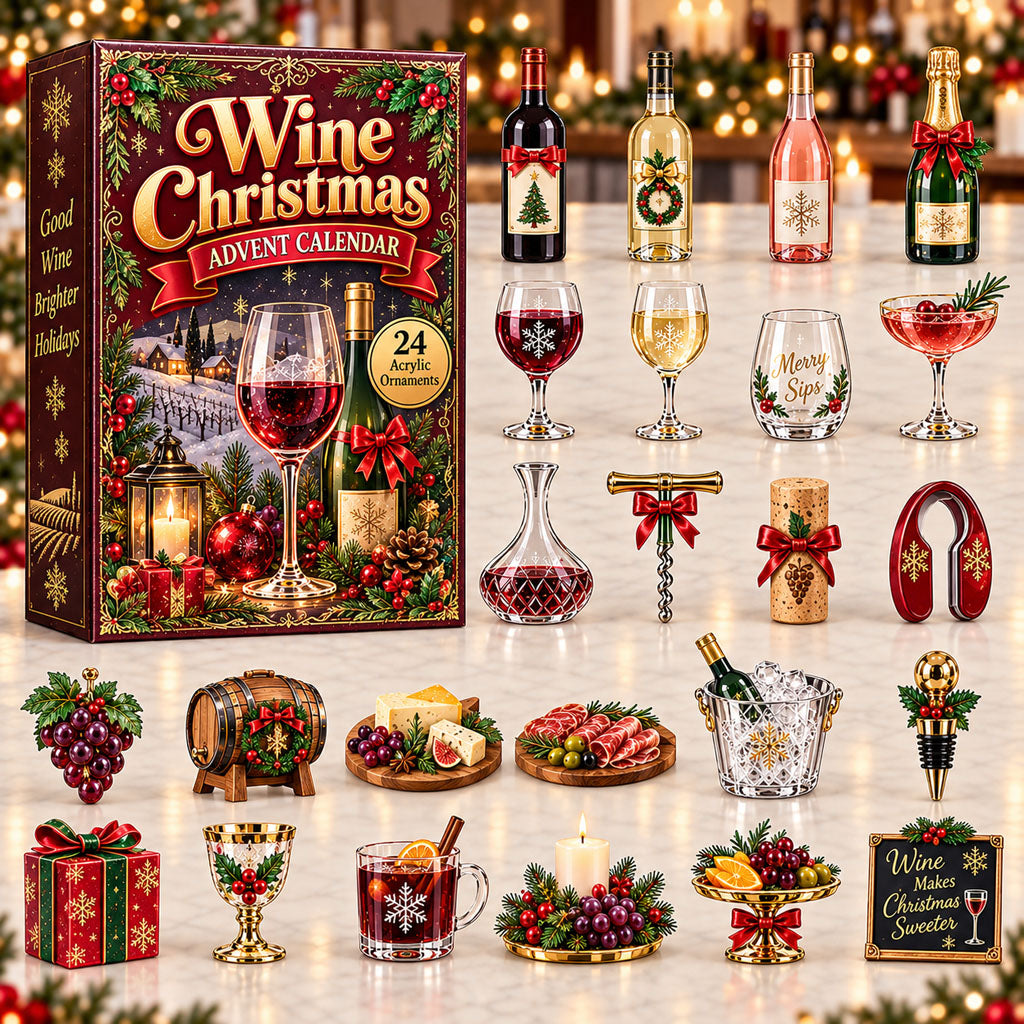 Wine advent calendar box with 24 acrylic Christmas charms