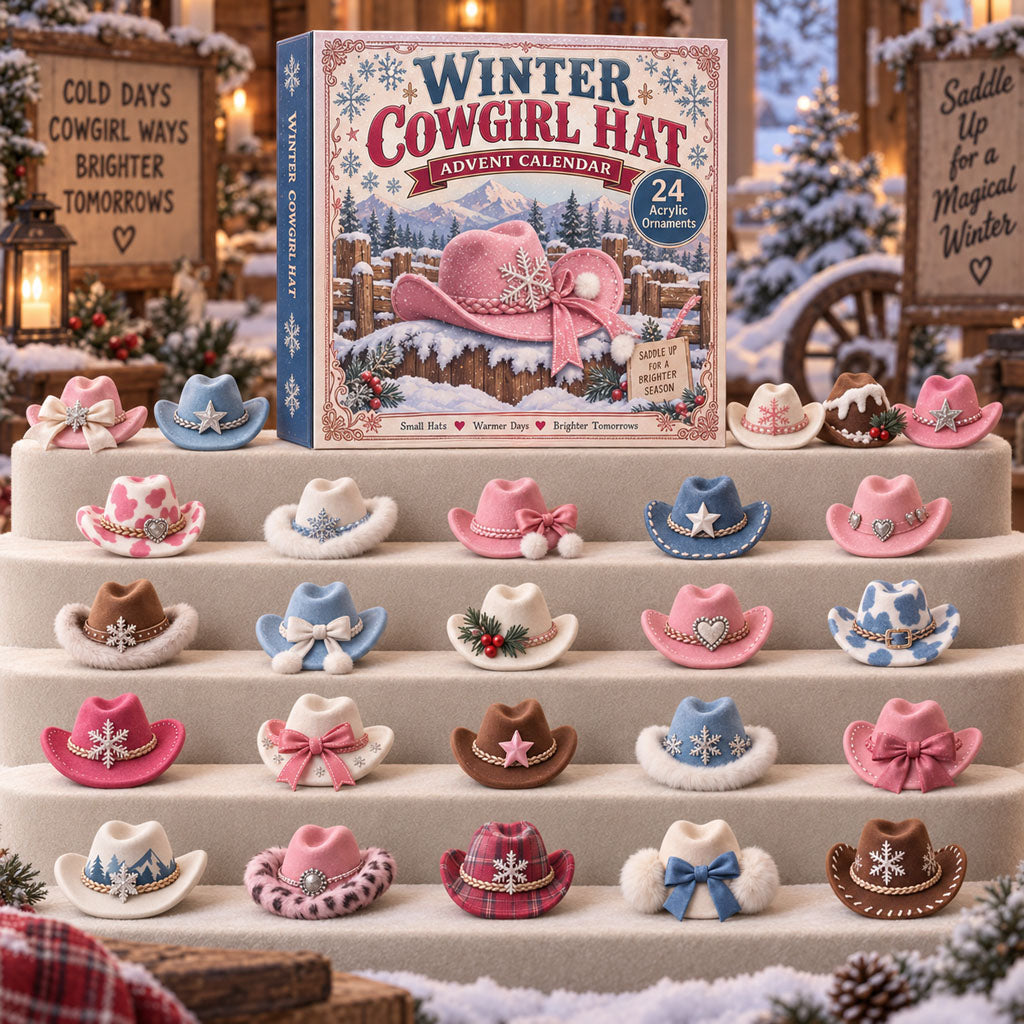Winter Cowgirl Hat advent calendar box with 24 acrylic Christmas charms