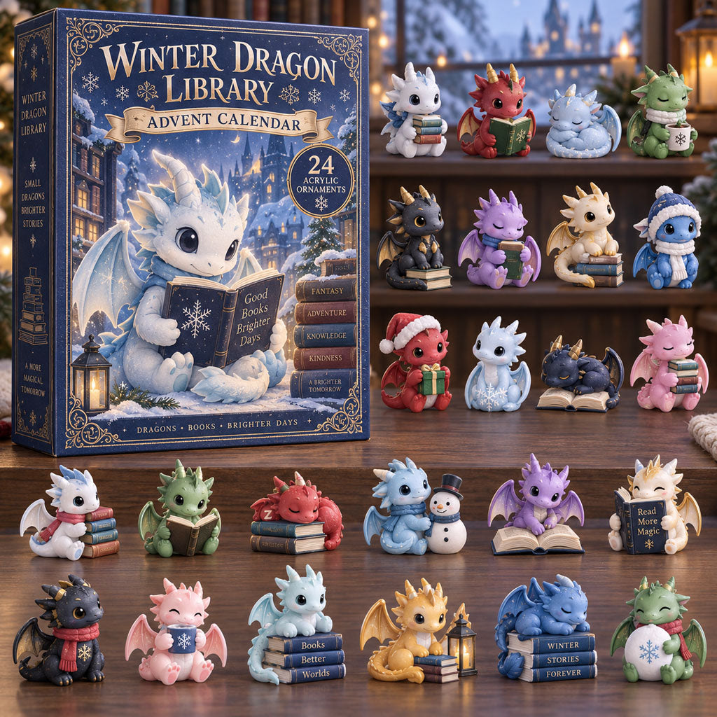 Winter Dragon Library advent calendar box with 24 acrylic Christmas charms