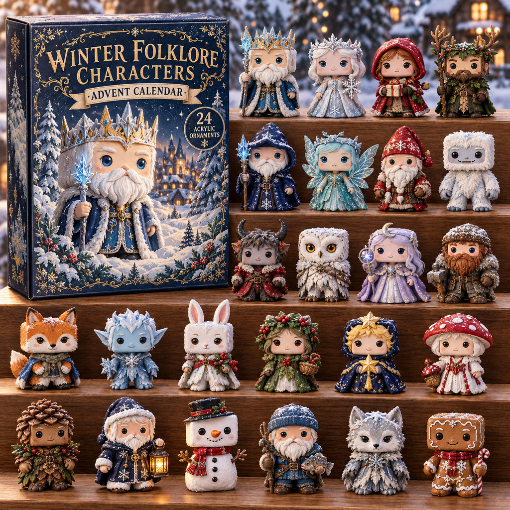 Winter Folklore Characters advent calendar box with 24 acrylic Christmas charms