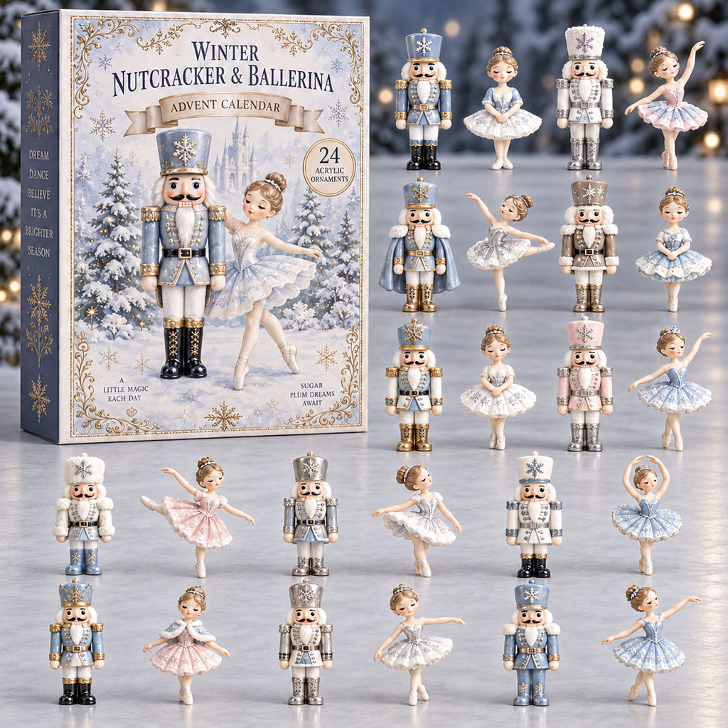 Winter Nutcracker Ballerina advent calendar box with 24 acrylic Christmas charms