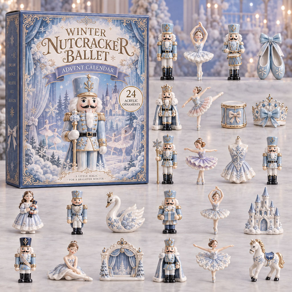 Winter Nutcracker Ballet advent calendar box with 24 acrylic Christmas charms