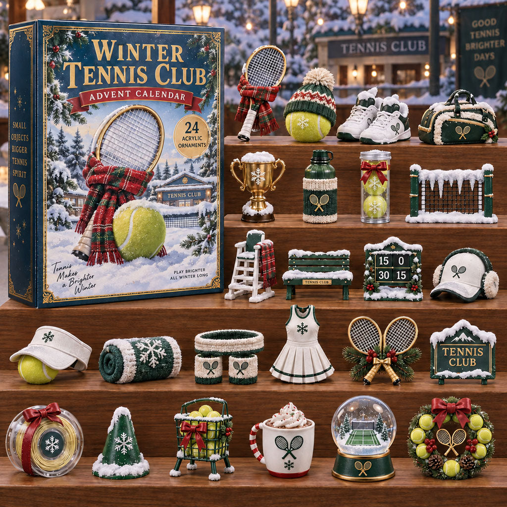 Winter Tennis Club advent calendar box with 24 acrylic Christmas charms