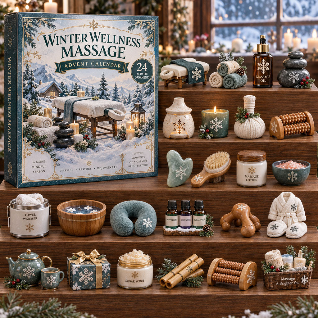 Winter Wellness Massage advent calendar box with 24 acrylic Christmas charms
