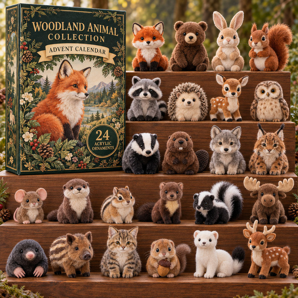 Woodland Animal advent calendar box with 24 acrylic Christmas charms