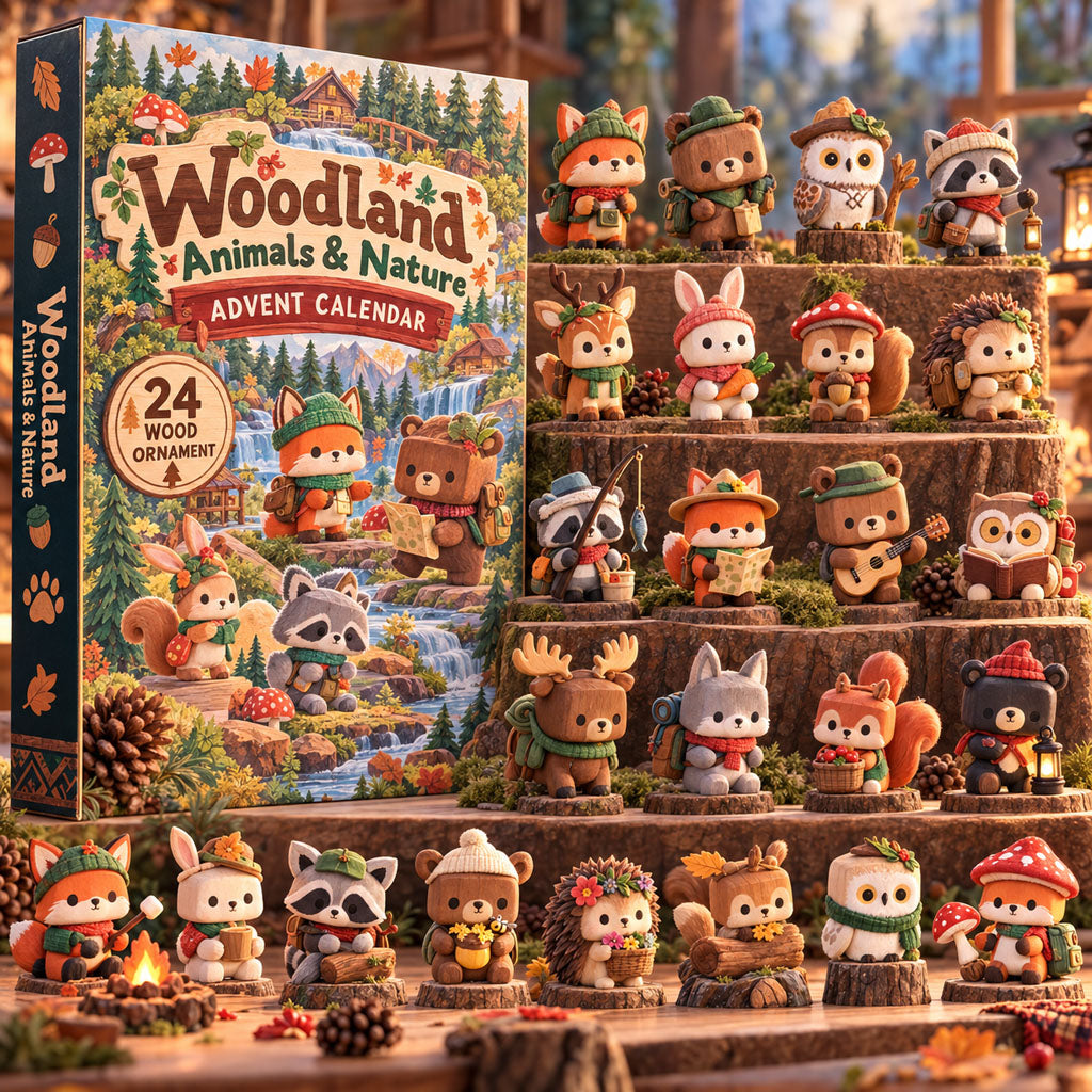 Woodland, Animals & Nature advent calendar box with 24 wooden Christmas charms