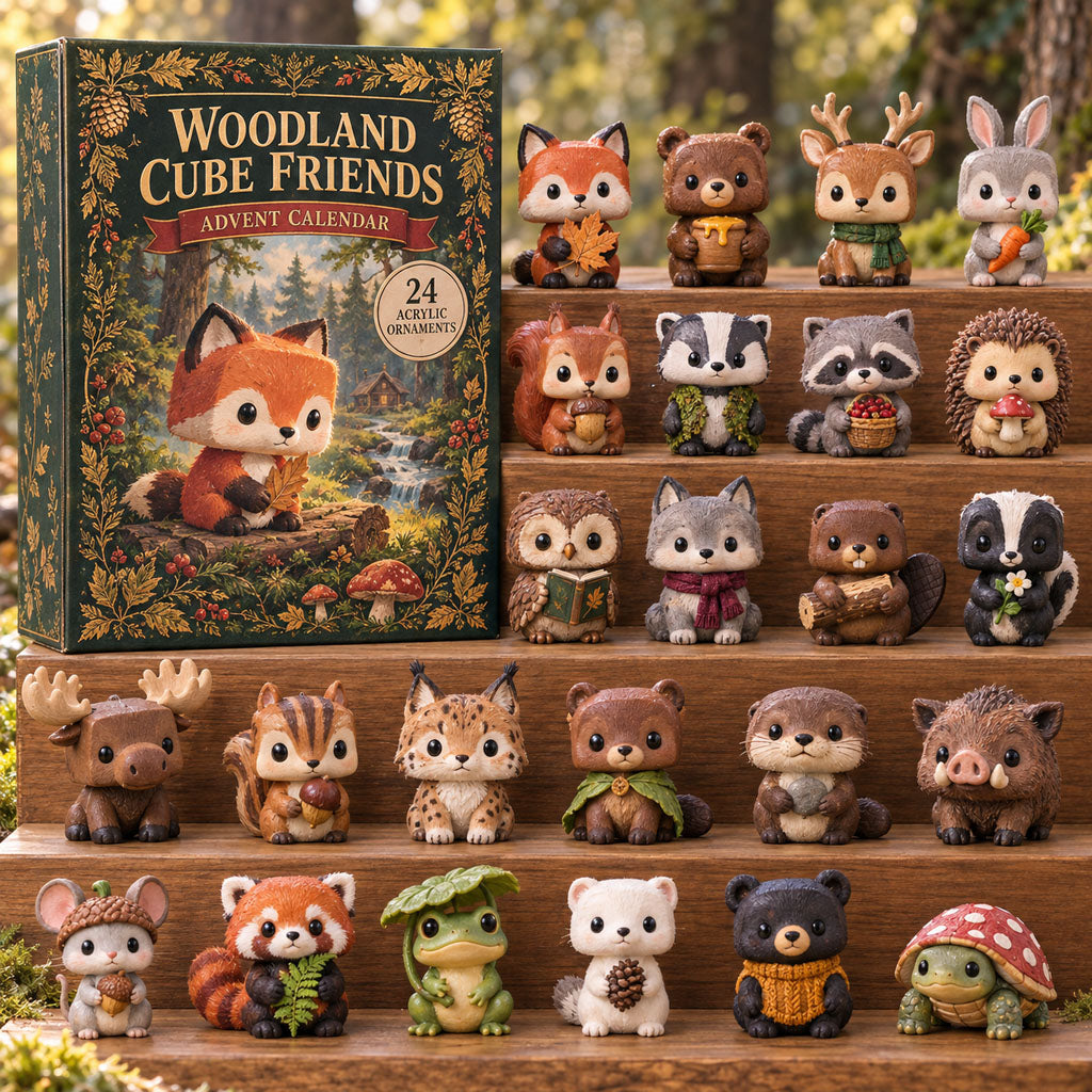 Woodland Cube Friends advent calendar box with 24 acrylic Christmas charms