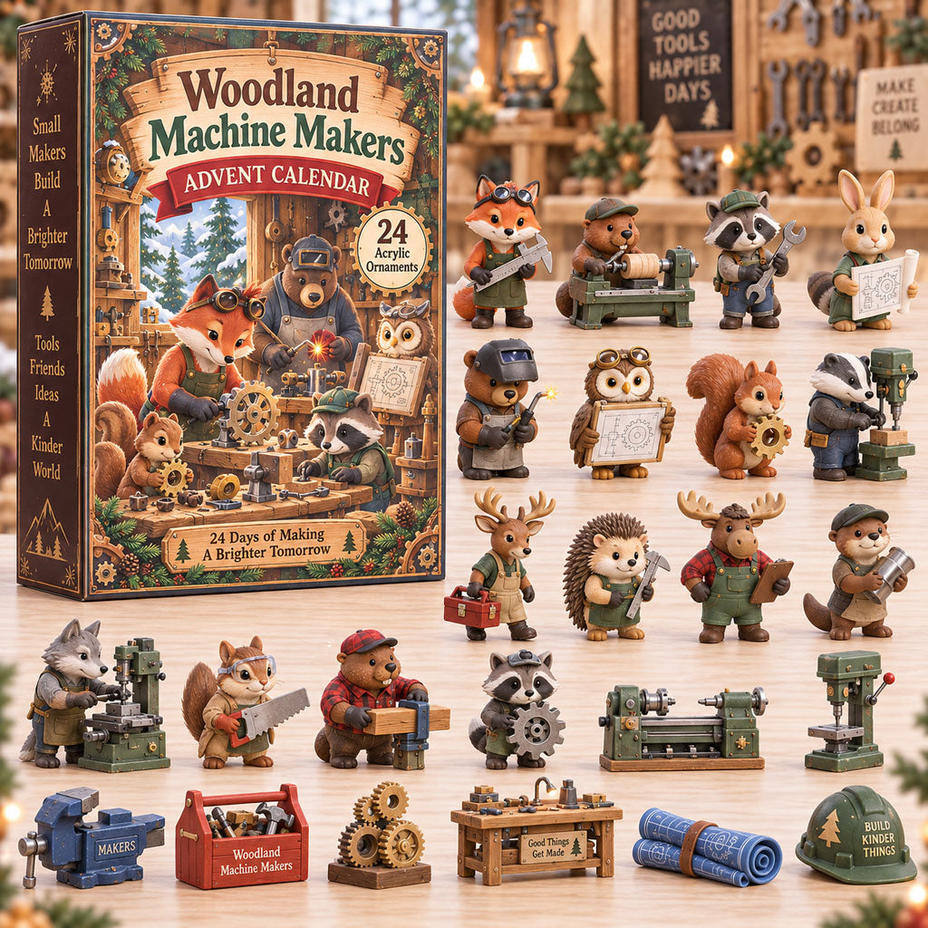 Woodland Machine Makers advent calendar box with 24 acrylic Christmas charms