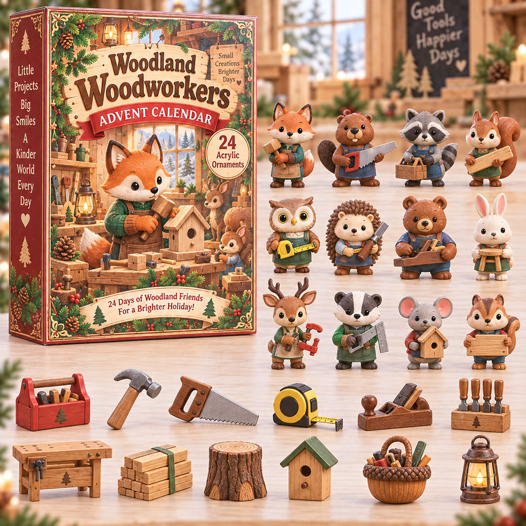 Woodland Woodworkers advent calendar box with 24 acrylic Christmas charms