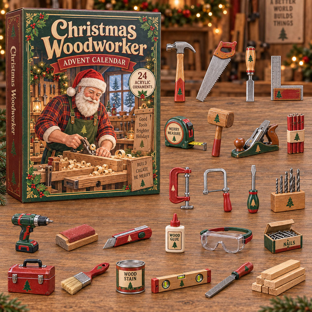 Woodworker advent calendar box with 24 acrylic Christmas charms