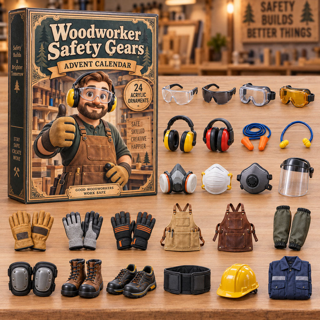 Woodworker Safety Gears advent calendar box with 24 acrylic Christmas charms