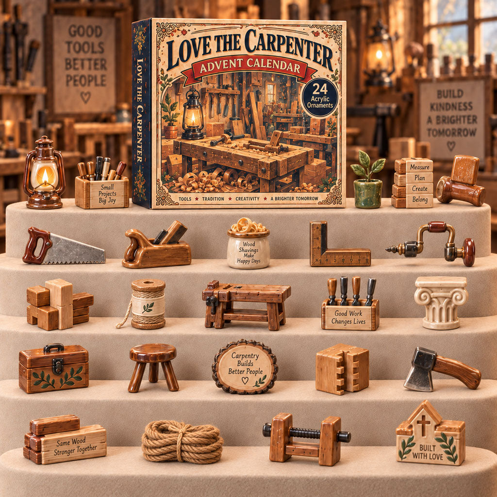 Woodworking Carpenter advent calendar box with 24 acrylic Christmas charms