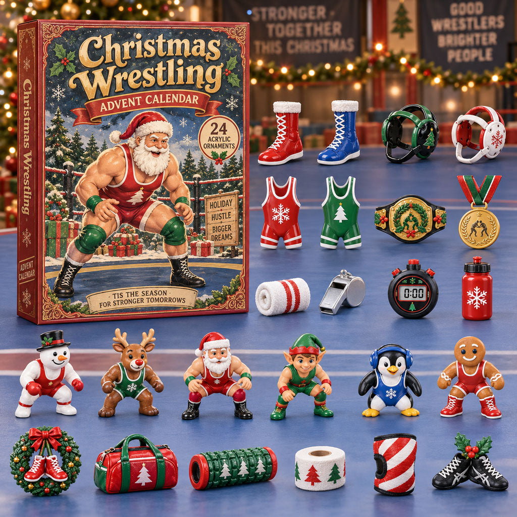 Wrestling advent calendar box with 24 acrylic Christmas charms