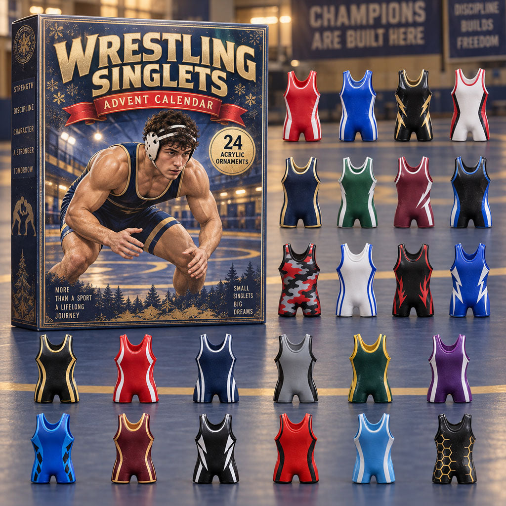 Wrestling Singlets advent calendar box with 24 acrylic Christmas charms
