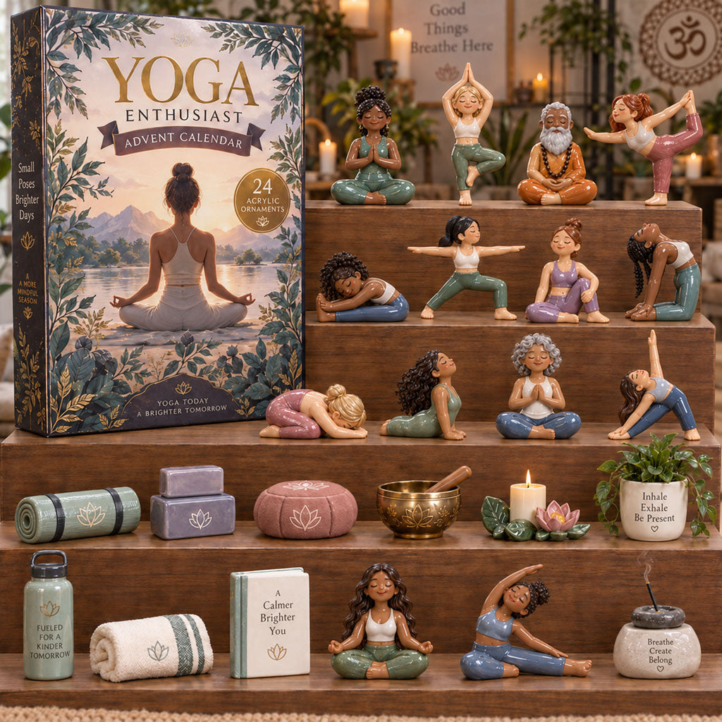 Yoga Enthusiast advent calendar box with 24 acrylic Christmas charms