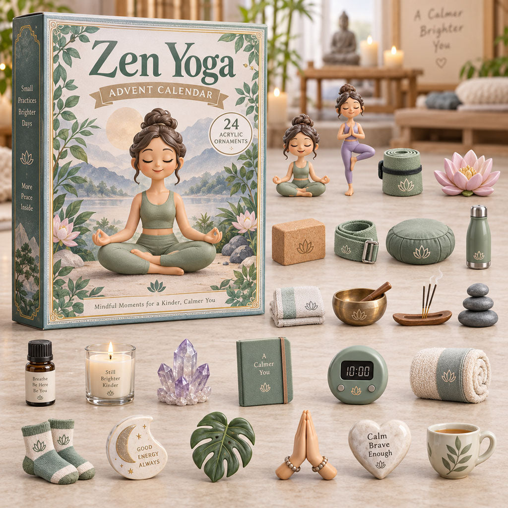 Zen Yoga advent calendar box with 24 acrylic Christmas charms