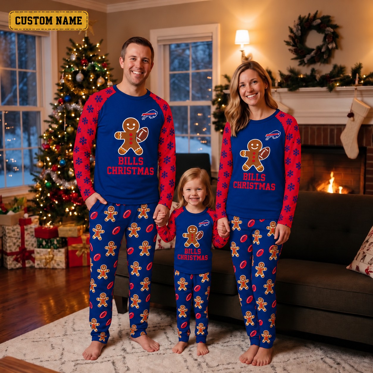 Buffalo Bills family Christmas pajamas, gingerbread design