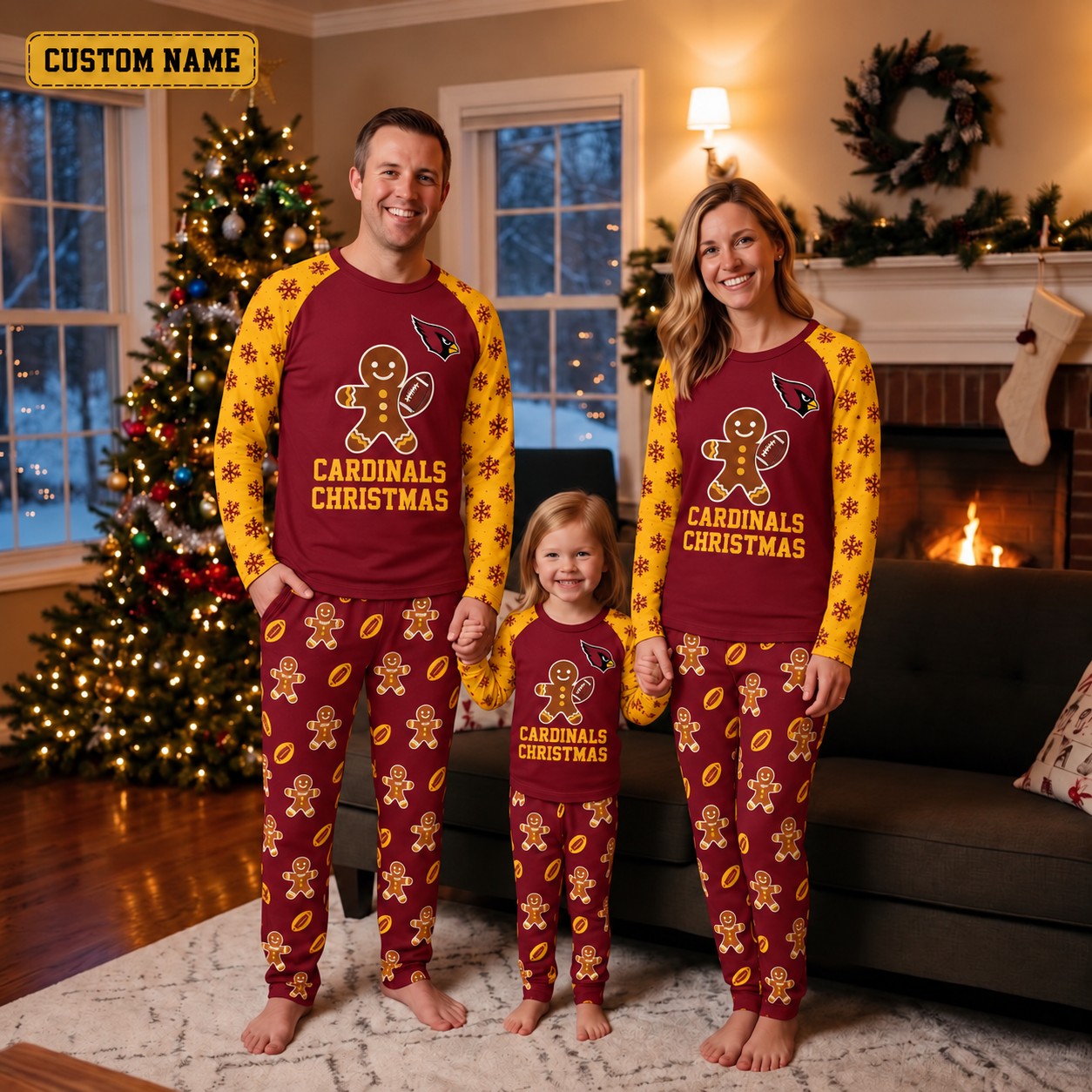 Arizona Cardinals family Christmas pajamas, gingerbread design