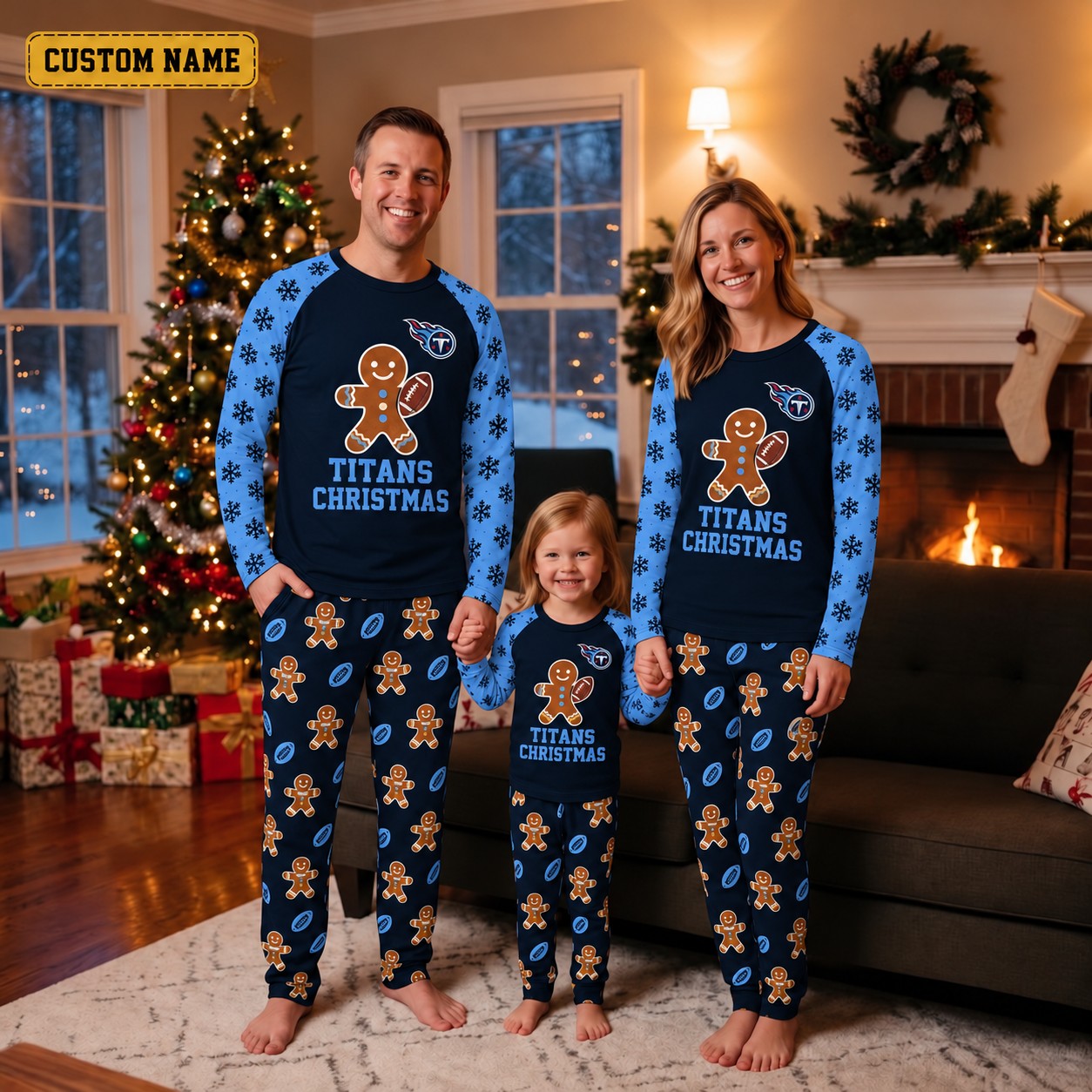 Tennessee Titans family Christmas pajamas, gingerbread design