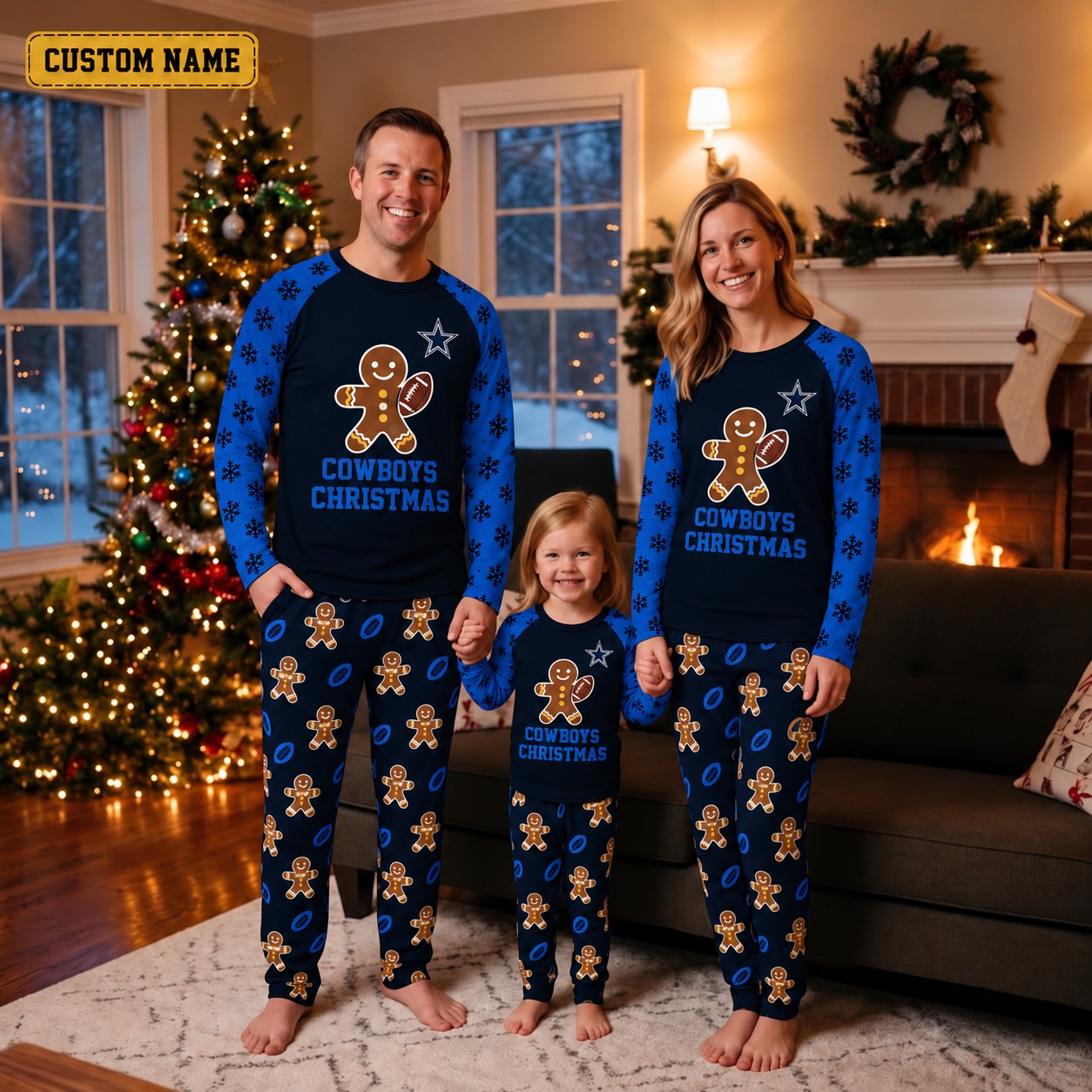 Dallas Cowboys family Christmas pajamas, gingerbread design