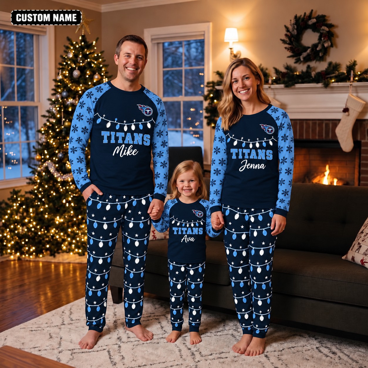 Tennessee Titans family Christmas pajamas, string lights design