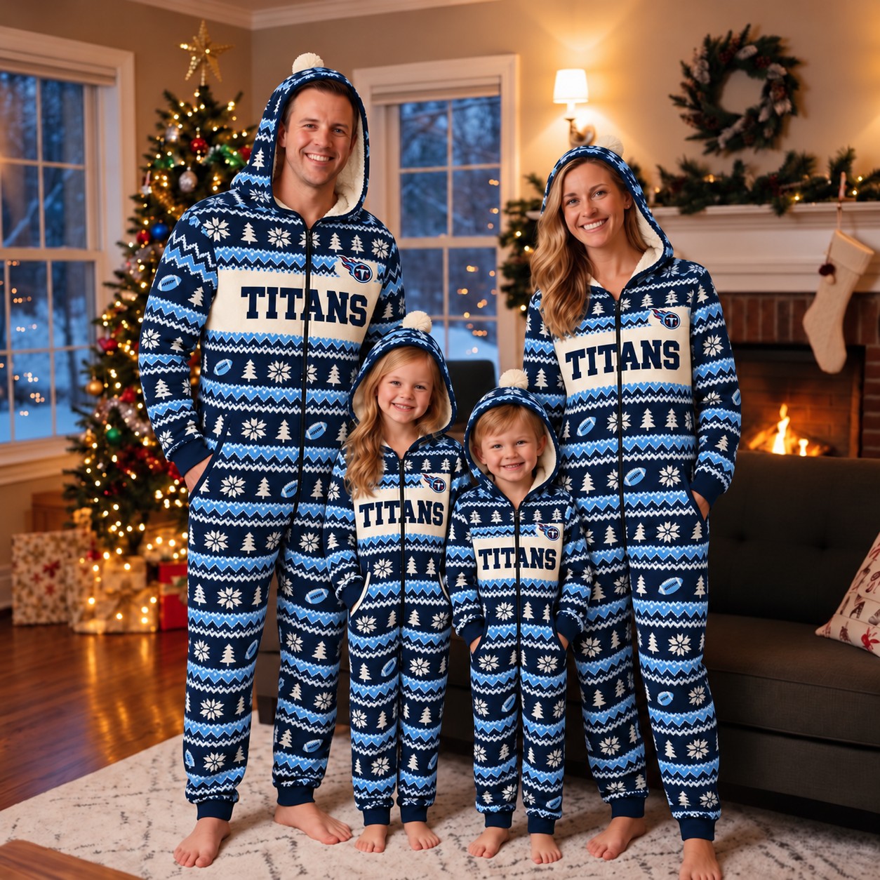 Tennessee Titans family Christmas onesies, fair isle design
