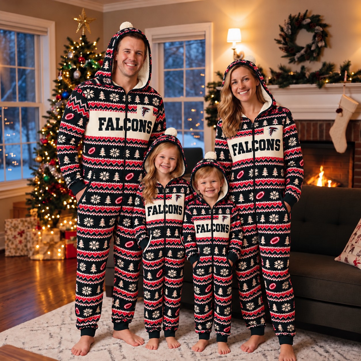 Atlanta Falcons family Christmas onesies, fair isle design