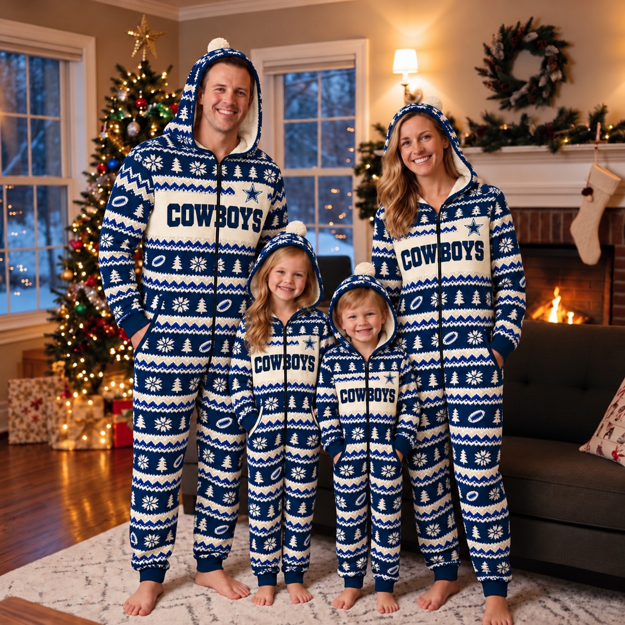 Dallas Cowboys family Christmas onesies, fair isle design