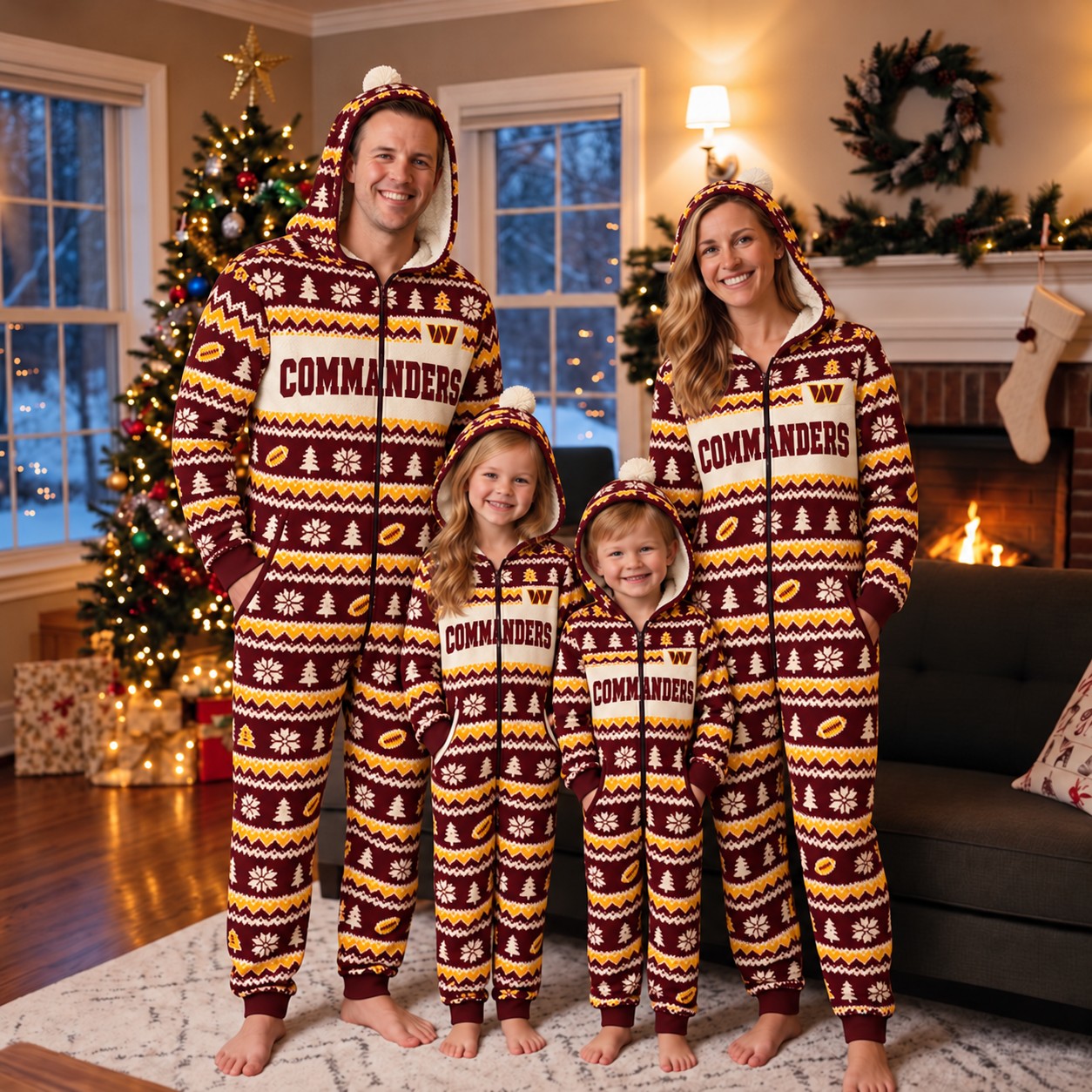 Washington Commanders family Christmas onesies, fair isle design