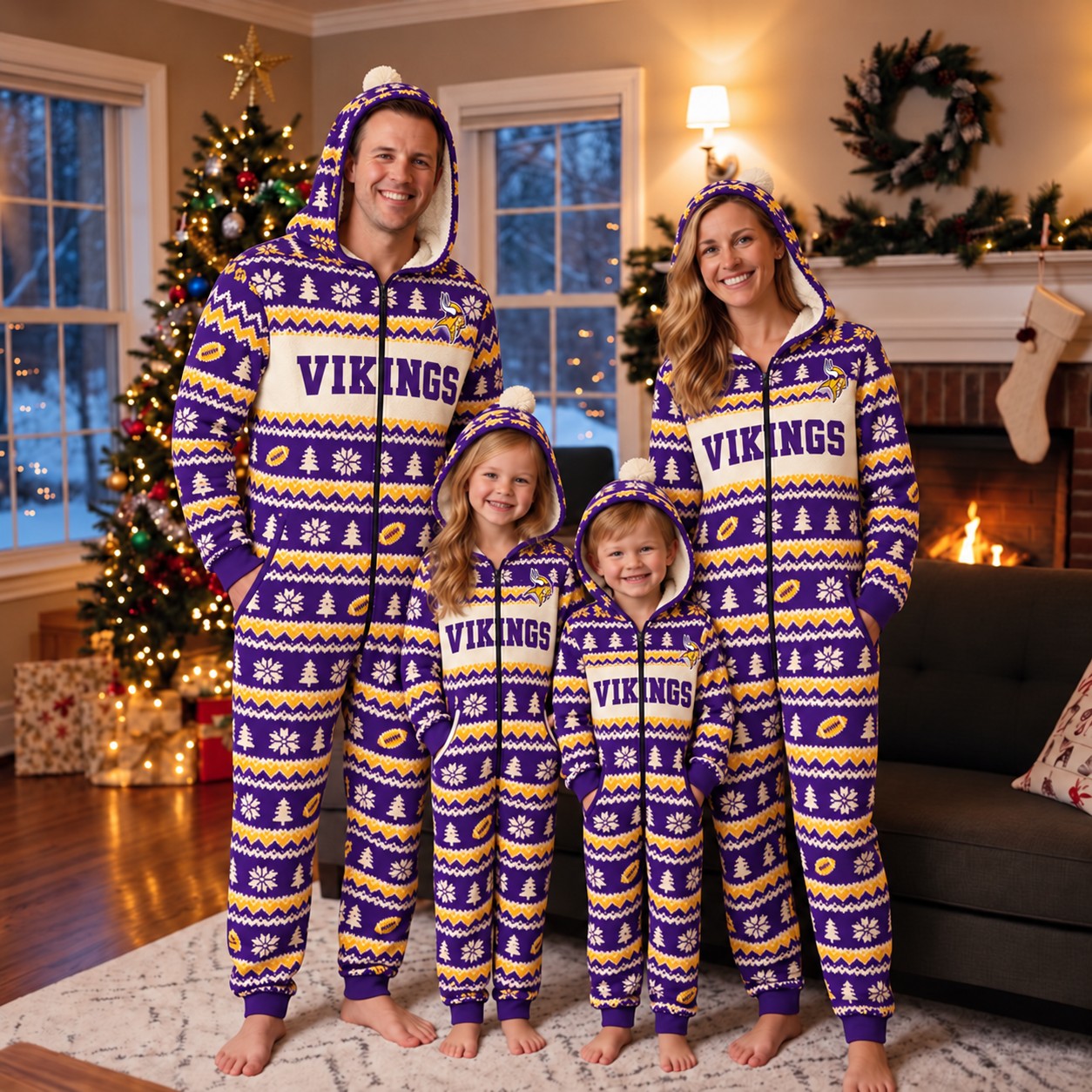 Minnesota Vikings family Christmas onesies, fair isle design