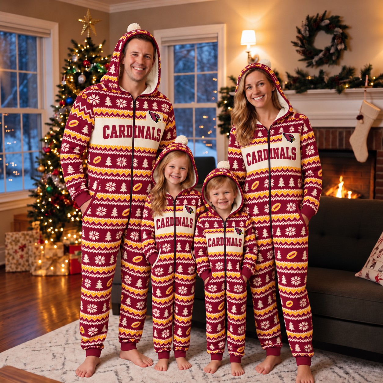 Arizona Cardinals family Christmas onesies, fair isle design