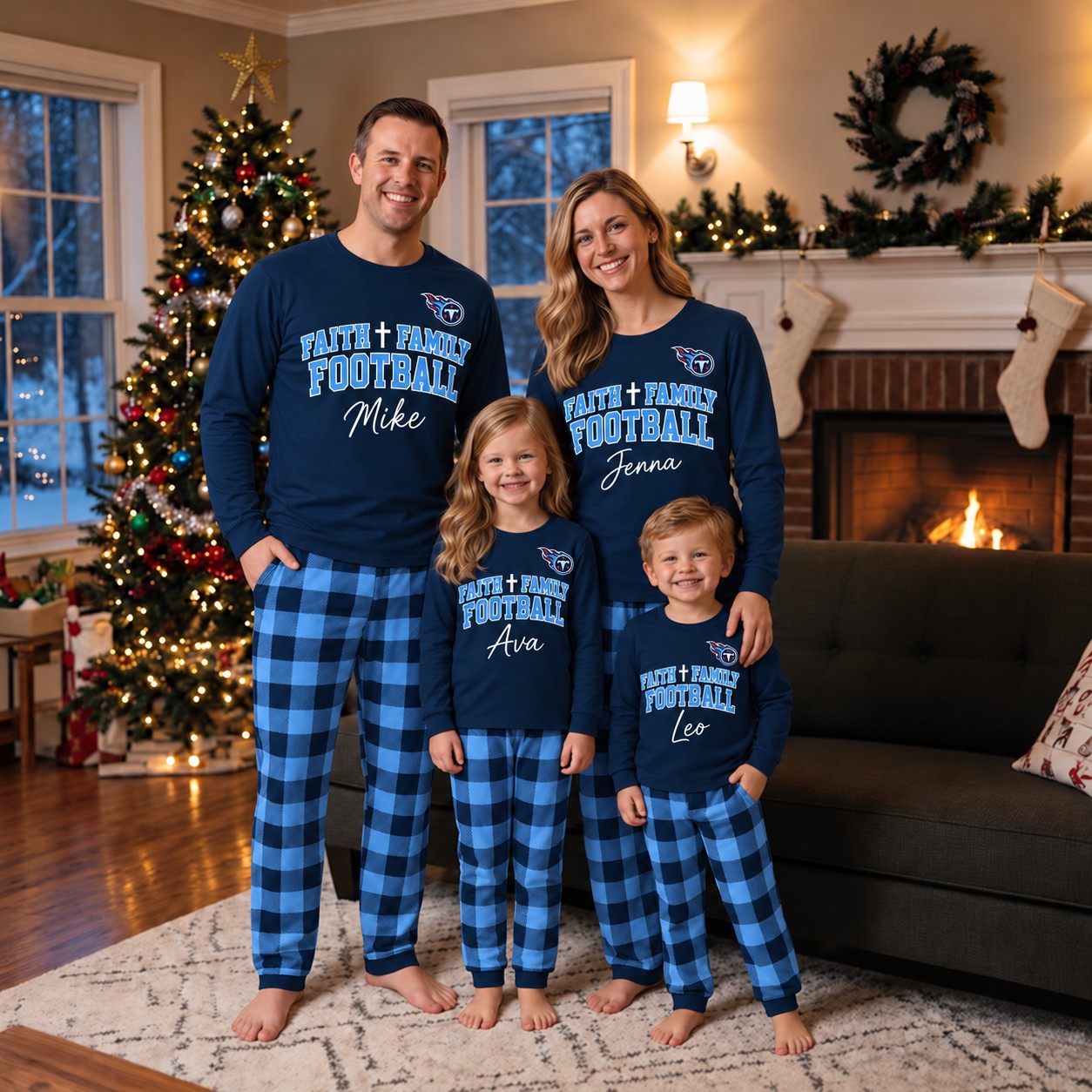 Tennessee Titans family Christmas pajamas, faith family football design