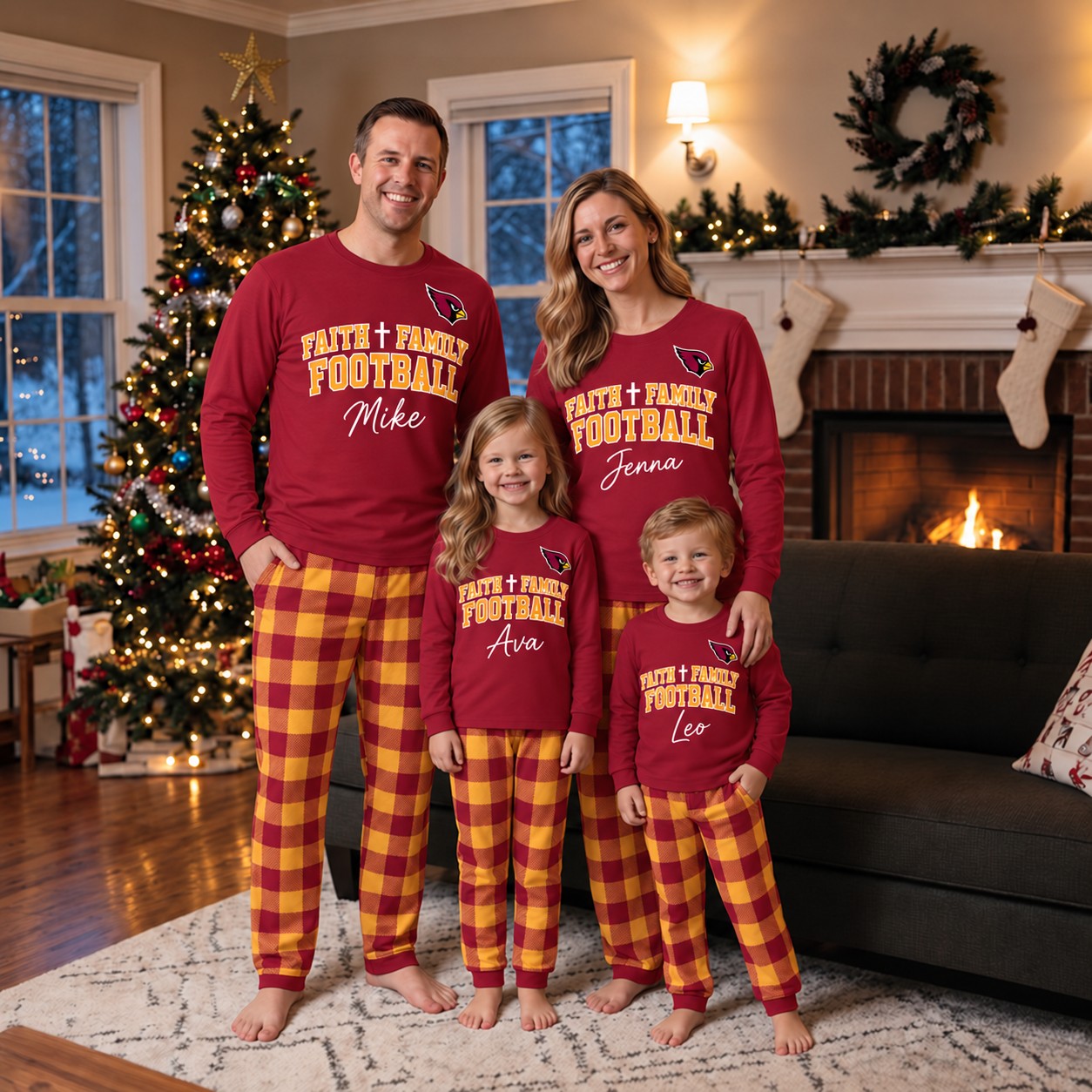 Arizona Cardinals family Christmas pajamas, faith family football design