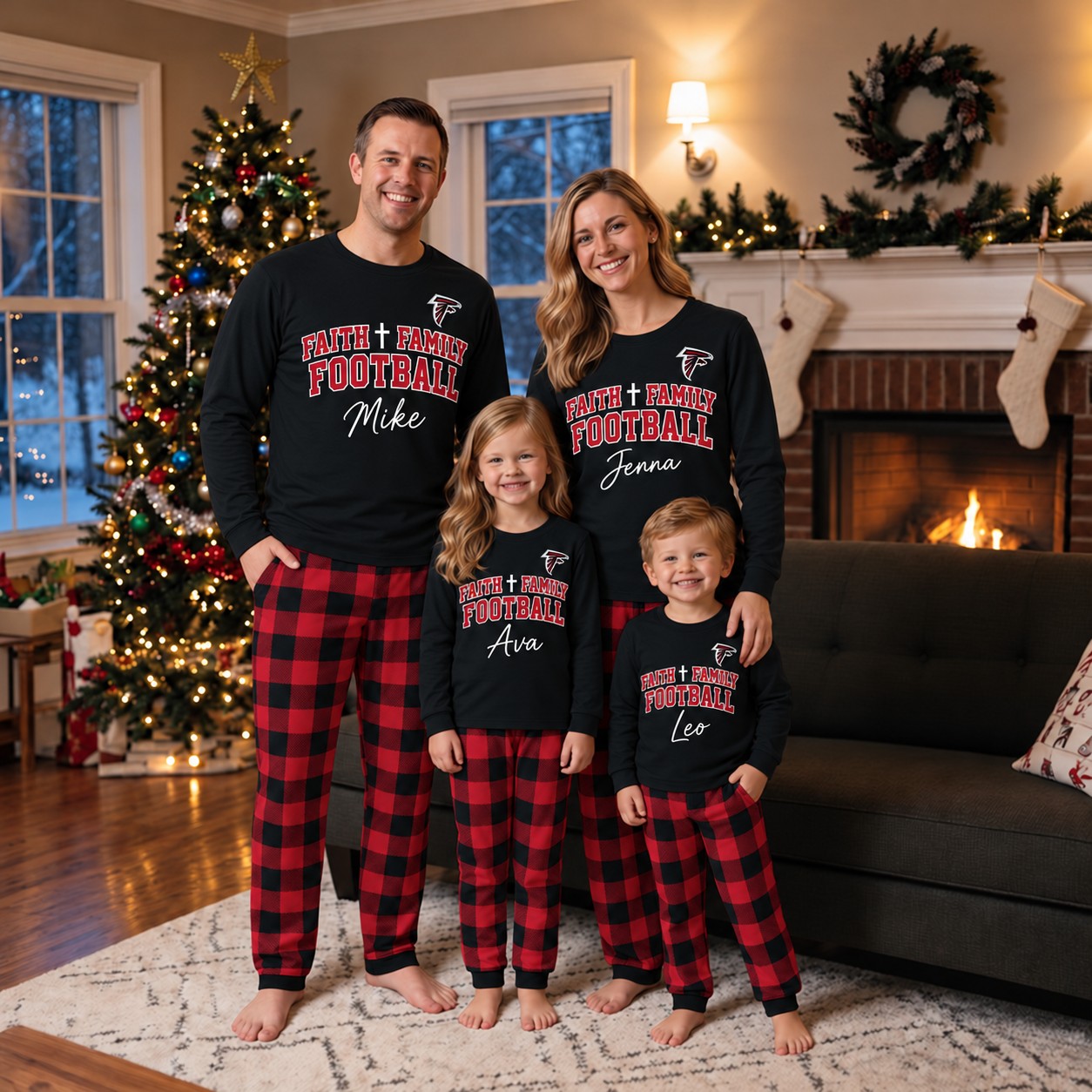 Atlanta Falcons family Christmas pajamas, faith family football design