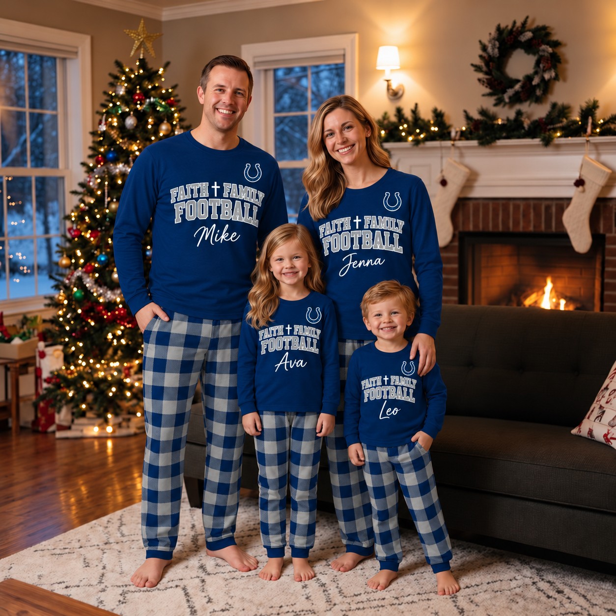 Indianapolis Colts family Christmas pajamas, faith family football design