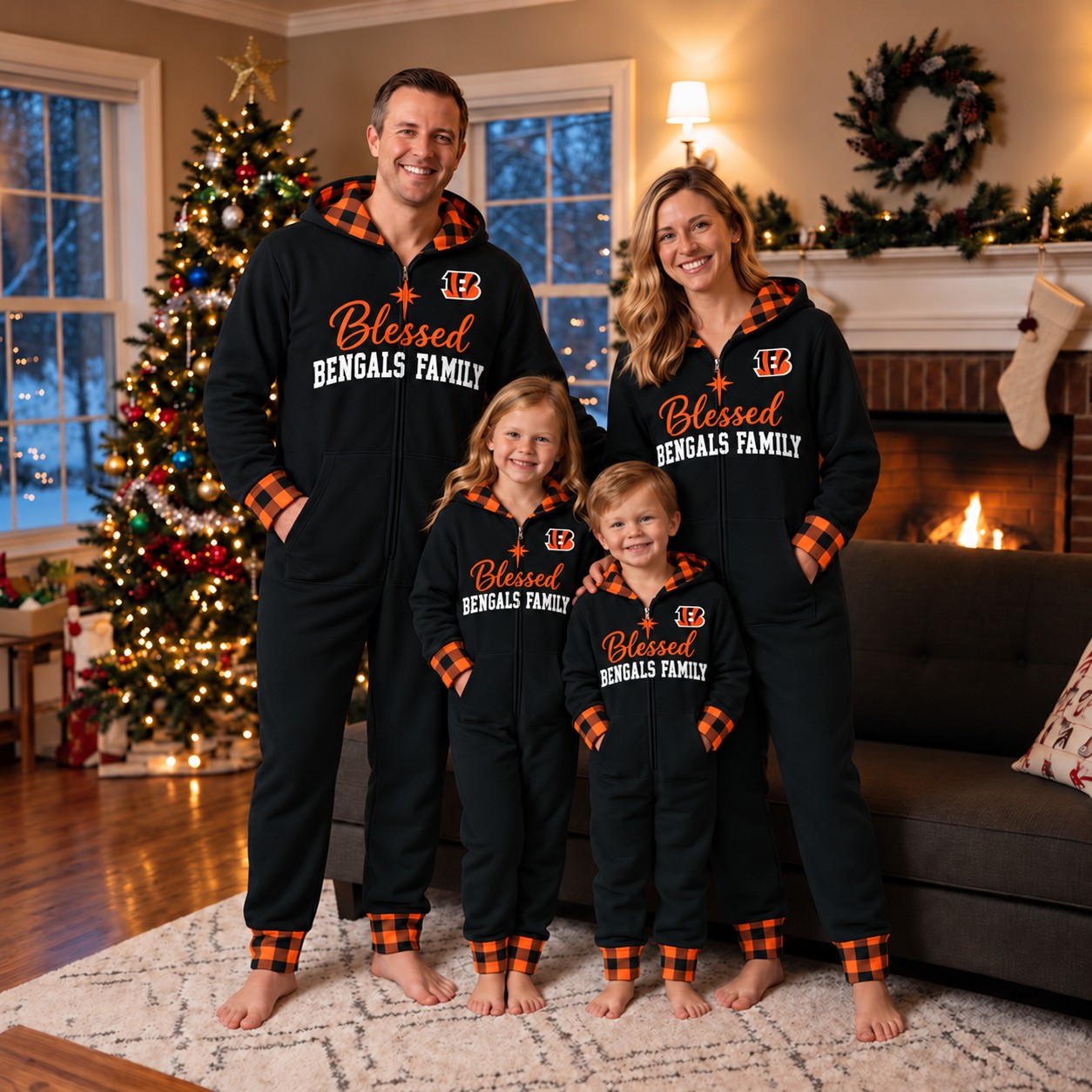 Cincinnati Bengals family Christmas onesies, blessed design